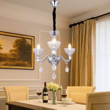 Hängeleuchte, Kristalle, 3-Flammig, Glas, Chrom, D 58 cm