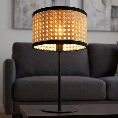 Lampa stołowa, metal, wygląd bambusa, gniazdo E14, wys. 40 cm