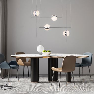 Lampe à suspension LED, chrome, sphères en verre opale, L 83 cm