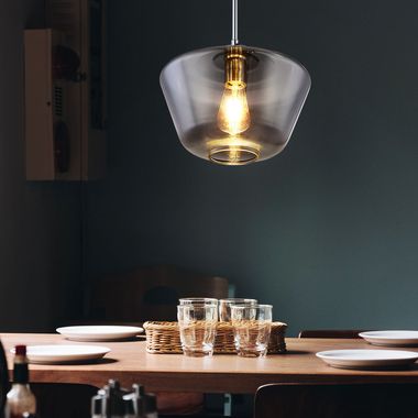 Pendelleuchte, Glas rauchfarben, chrom, H 120 cm