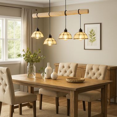 Hängeleuchte, Textil, Holz, schwarz, H 120 cm