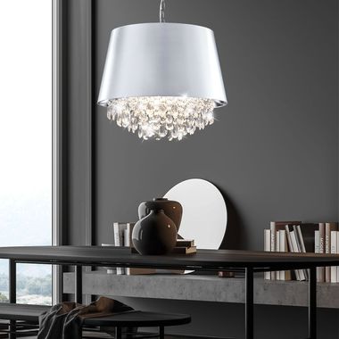 Lampada a sospensione, cristalli, cromo, altezza regolabile, D 50 cm