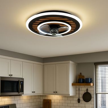 LED Deckenventilator, Holz, Fernbedienung, Vor-Rücklauf, D 49 cm