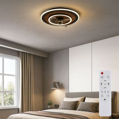 Ventilateur de plafond LED, bois, télécommande, marche avant-arrière, D 49 cm