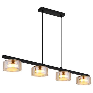Lampada a sospensione a LED, 4 luci, vetro ambra, oro, L 90 cm