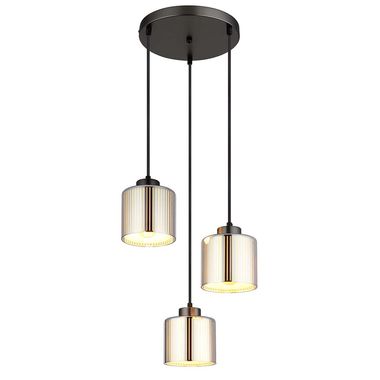 Hanglamp, zwart-chroom, glas, 3-lamps, H 120 cm