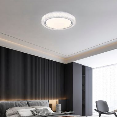 Plafonnier LED, anneau chromé, blanc opale, CCT