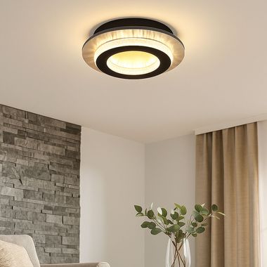 LED Deckenleuchte, Kristalle, gold, schwarz, CCT, D 20 cm