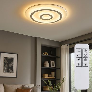 LED ceiling light, white, crystals, dimmable, remote control, D 45 cm