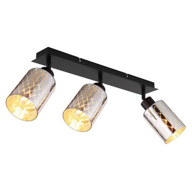 Ceiling light, black metal, chrome-plated glass, movable, L 47cm