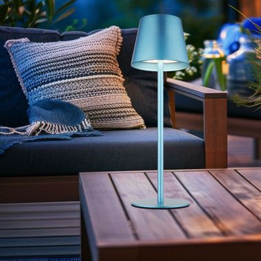 Lampada da tavolo a LED, blu, batteria ricaricabile, dimmer a sfioramento, tappo a bottiglia