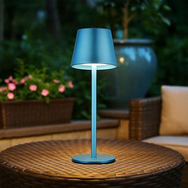 LED Tischlampe, blau, Akku, Touchdimmer, Flaschenaufsatz