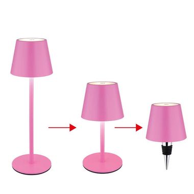 LED table lamp, pink, rechargeable battery, touch dimmer, bottle attachment