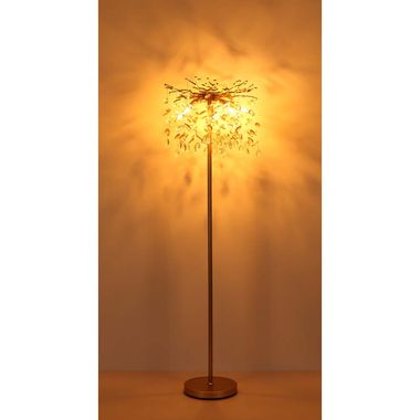 Stehleuchte, goldfarben, Glaskristalle, amber, H 155 cm