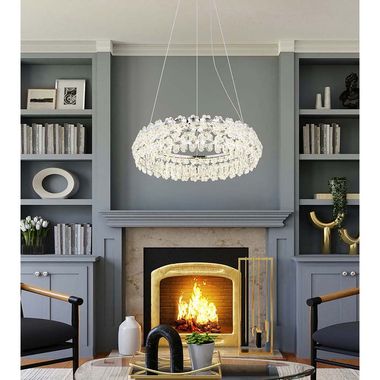 LED Pendelleuchte, chrom, Kristalle, D 60 cm