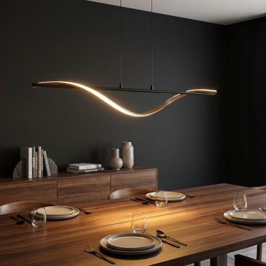 LED pendant light WATKINS, metal, black, wood-effect, adjustable