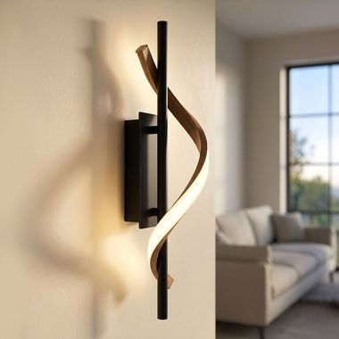 Lampa ścienna LED, czarna, efekt drewna, wys. 46,5 cm