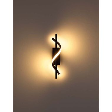 Applique LED, métal, noir mat, aspect bois, H 46,5 cm