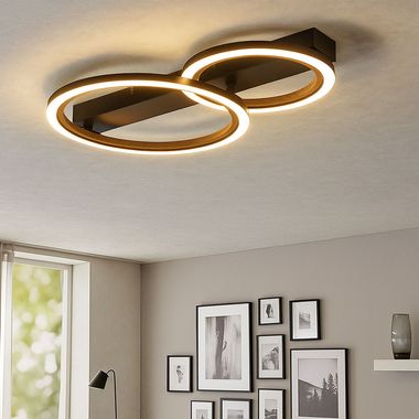LED ceiling light, wood look, black, L 44 cm