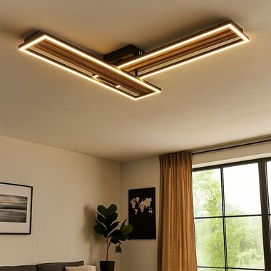 Plafonnier LED, métal imitation bois, orientable L 90