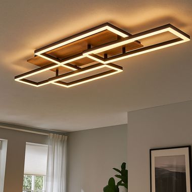Plafonnier LED, aspect bois, télécommande, CCT, L 87,5 cm