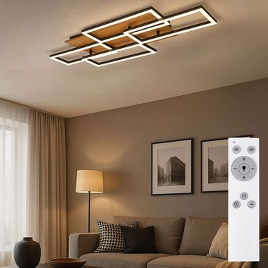 LED Deckenleuchte, Holzoptik, Fernbedienung, CCT, L 87,5 cm