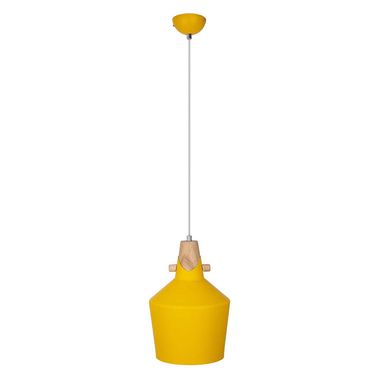 Hängeleuchte, gelb, Metall, Holzoptik, H 150 cm