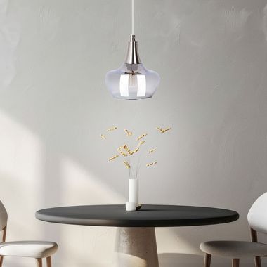 Pendelleuchte, Glas rauchfarben, nickel, E14, H 150 cm