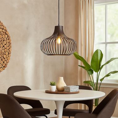 Lampada a sospensione, rete metallica, color ruggine, H 150 cm