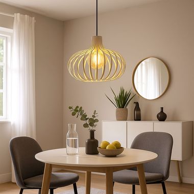 Pendelleuchte, Metallstäbe, creme, sand, E27, H 150 cm