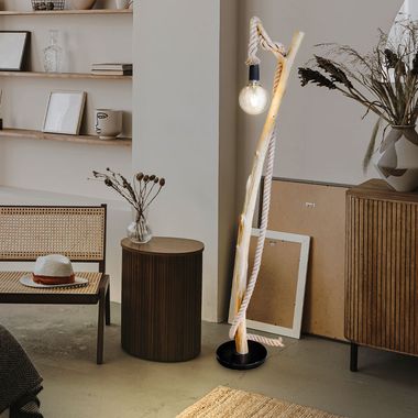 Staande lamp, hout, henneptouw, bruin, , H 150 cm