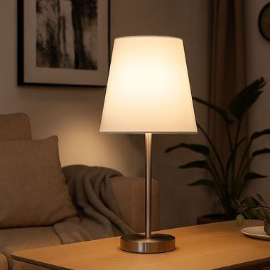 Table lamp, matt nickel, textile, white, E14, H 45 cm