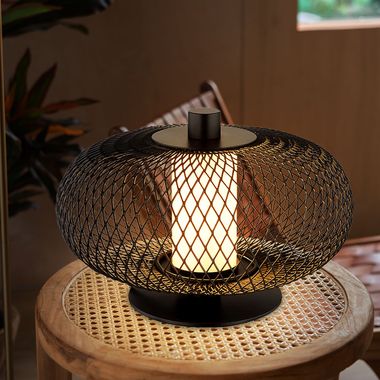 LED table lamp, metal mesh, black, D 22 cm