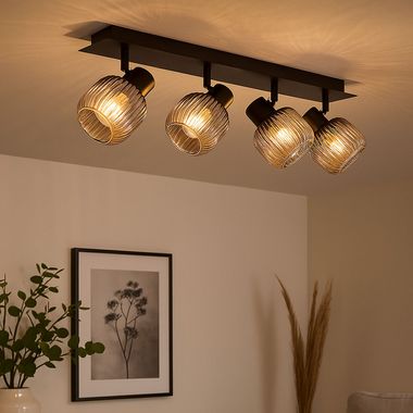 Ceiling light, movable spotlights, smoked glass, L 69.5 cm