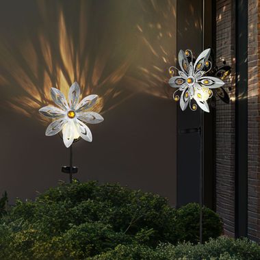 Set di 2 luci solari a LED, globo di vetro, ruota del vento, grigio argento