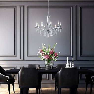 Lampadario, cromo, 8 luci, P 68,5 cm