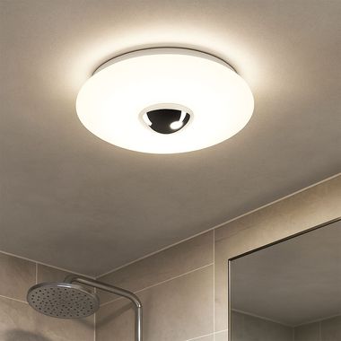 LED Deckenleuchte, opal, chrom, IP44, D 29 cm