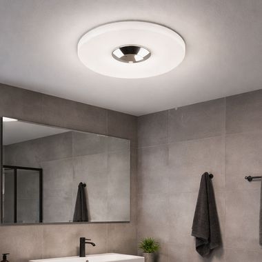 Plafonnier LED, opale, chrome, IP44, D 29 cm