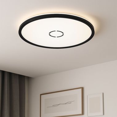 Plafonnier LED, noir, blanc, rétroéclairage, D 42 cm