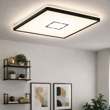 LED ceiling light, black, backlight, square, L 42 cm