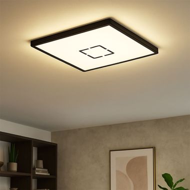LED Deckenleuchte, Schwarz, Backlight, quadratisch, L 42 cm