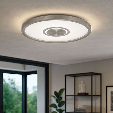 Plafonnier LED, rétroéclairage, nickel mat, rond, L 42,5 cm