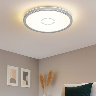 LED Deckenleuchte, silber, Backlight, rund, D 29,3 cm