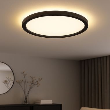 LED Deckenleuchte, Backlight, schwarz, rund, D 42,5 cm