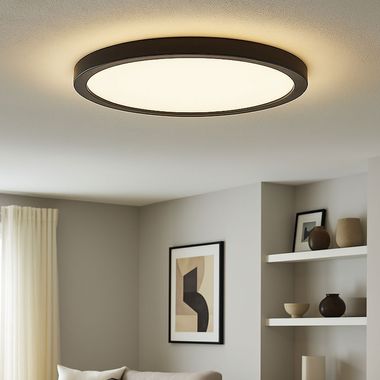 LED ceiling light, backlight, black, round, D 42.5 cm
