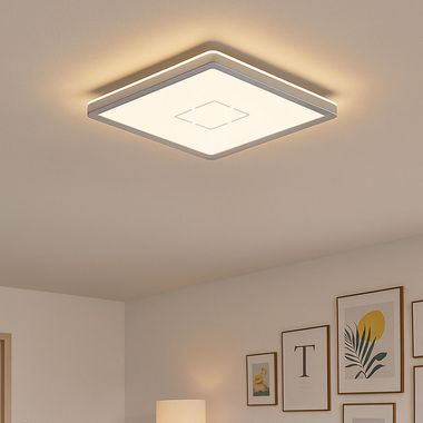Plafonnier LED, argenté, rétroéclairé, L 29 cm