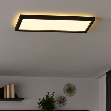 Panneau de plafond LED, rétroéclairage, noir, carré, L 58,2 cm