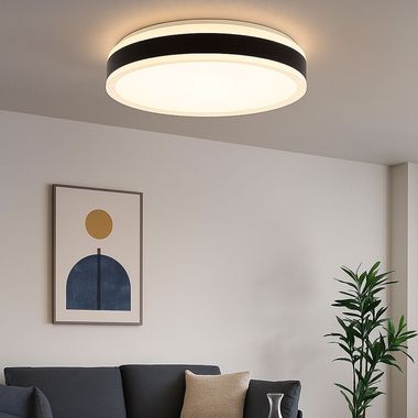 LED Deckenleuchte, schwarz weiß, dimmbar, D 50 cm