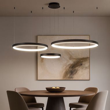 Lampe LED à suspendre, métal, noir, H 108 cm