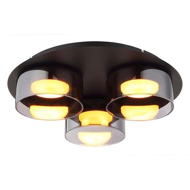 LED ceiling light, aluminum, black, glass, smoke-colored, D 35 cm
